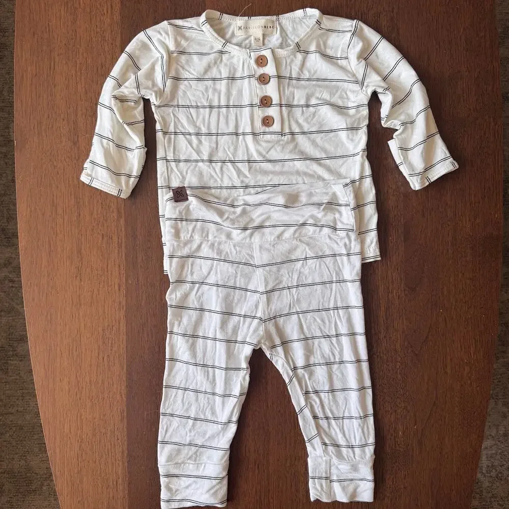 PapillonBebe Striped Henley Shirt and Pants 2 Piece 6-12 Baby Gender Neutral